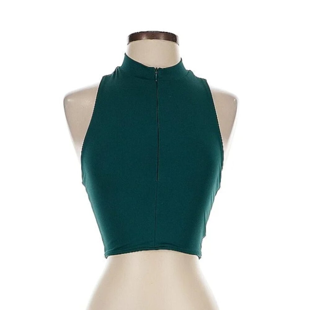 Reformation Women XS Halter Crop Tank Top Teal Green Sleeveless Zip up NWOT